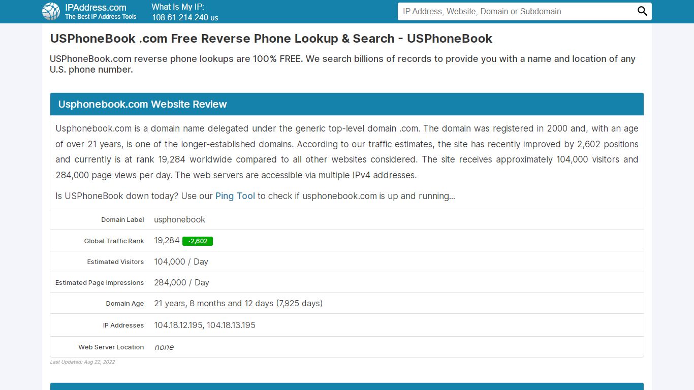 Free Reverse Phone Lookup & Search - USPhoneBook - IP Address